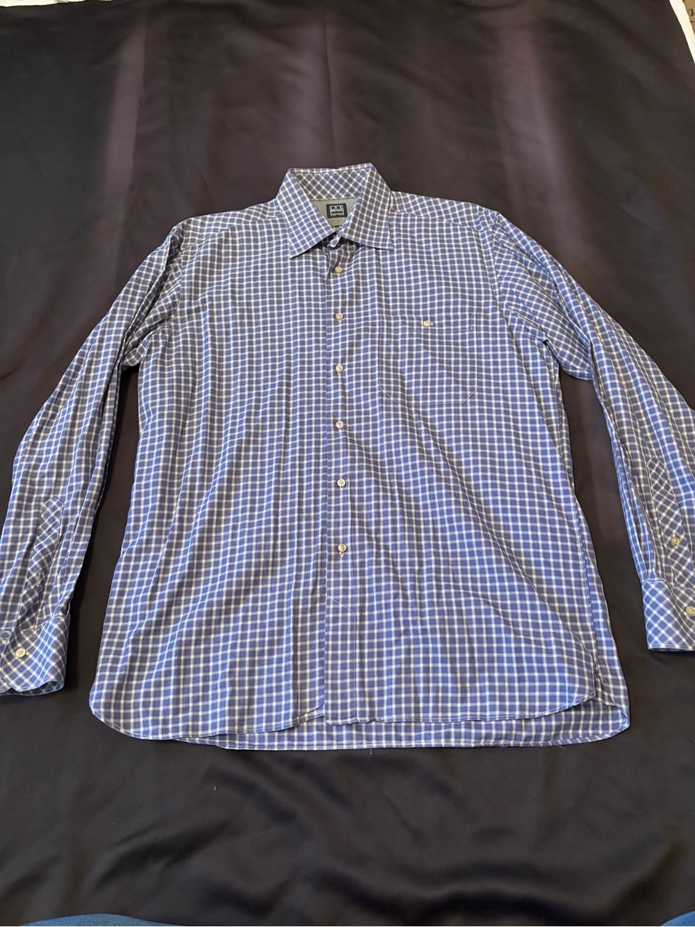 Ike Behar Blue and White Check Dress Shirt